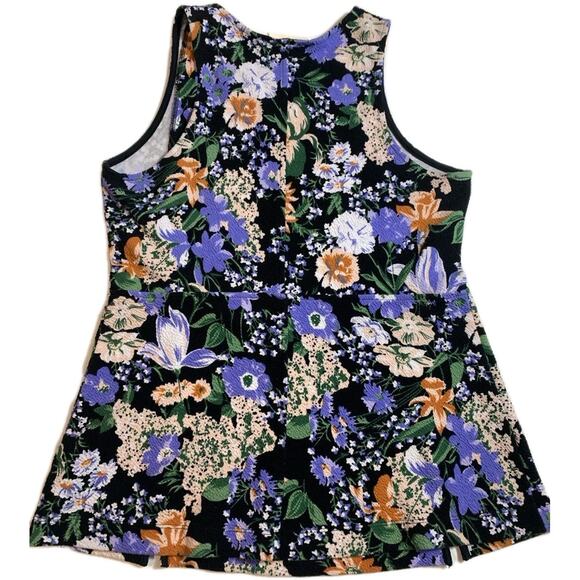 Anthropologie Maeve Floral Print Peplum Side Buttons Sleeveless Vest Tunic Top M - Picture 2 of 9